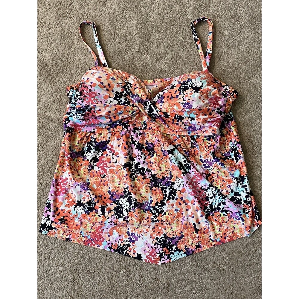 Kenneth Cole Tankini Top Vibrant Multicolor Floral Pattern Size 2X